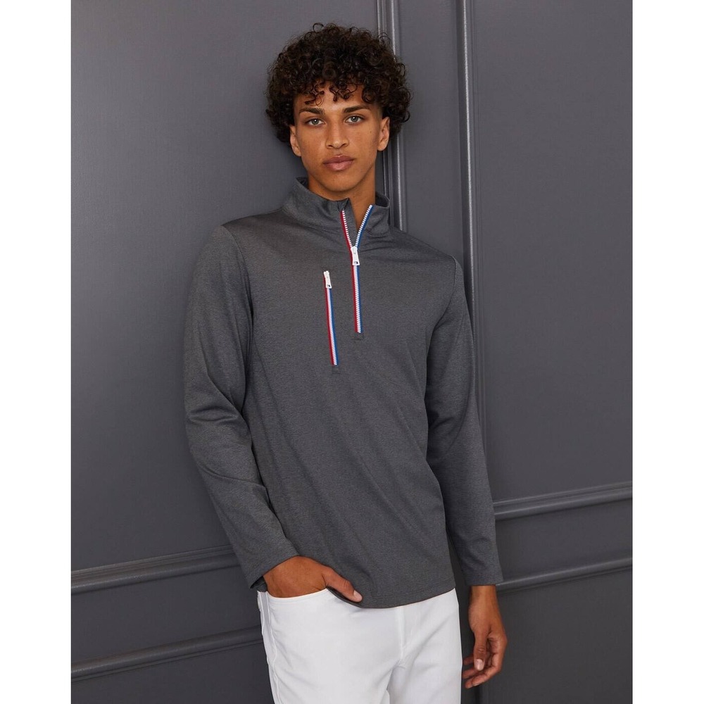 G/FORE Daytona Tech Interlock Golf Pullover Charcoal Heather Gray Quarter Zip L